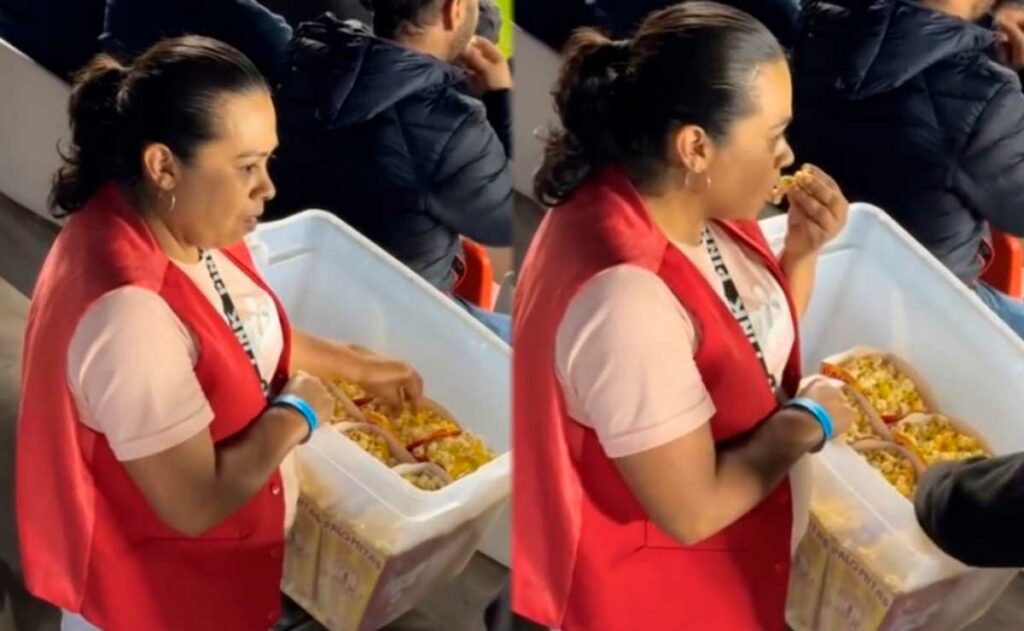 Mujer es grabada comiendo palomitas antes de venderlas