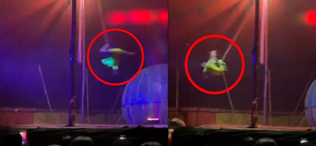 Trapecista cayó sobre el público durante show (VIDEO)